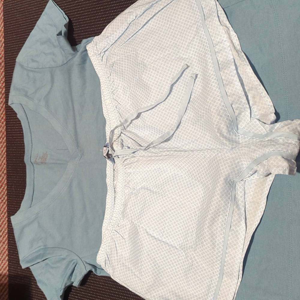 Jessica Light Blue Short Sleeve Pajama Top and Printed Shorts